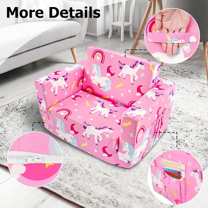 Kids Couch, 2-in-1 Kids Fold Out Couch, Convertible Sofa to Lounger - Image 7