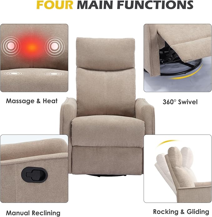 Trustyue Swivel Rocker Recliner Chair, 360° Swivel Recliner - Image 4