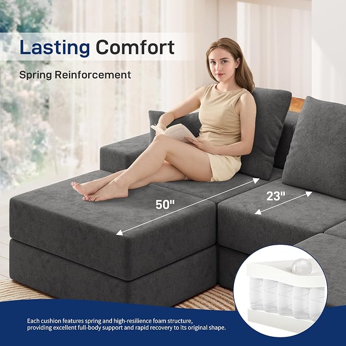 Living&Giving 128" U-Shaped Cloud Sectional Couch - Image 6