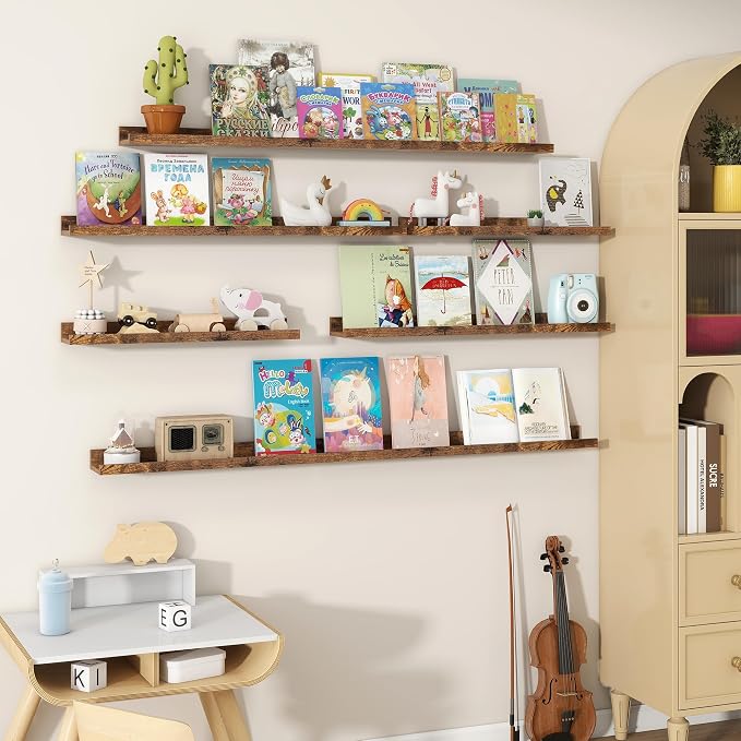 Fun Memories Picture Ledge Shelves Set of 2, 55 Inch Rustic Wall Mounted - Image 6