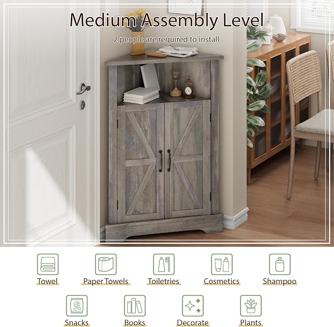 Smuxee Bathroom Corner Storage Cabinet, Farmhouse Floor Corner Cabinet - Image 6