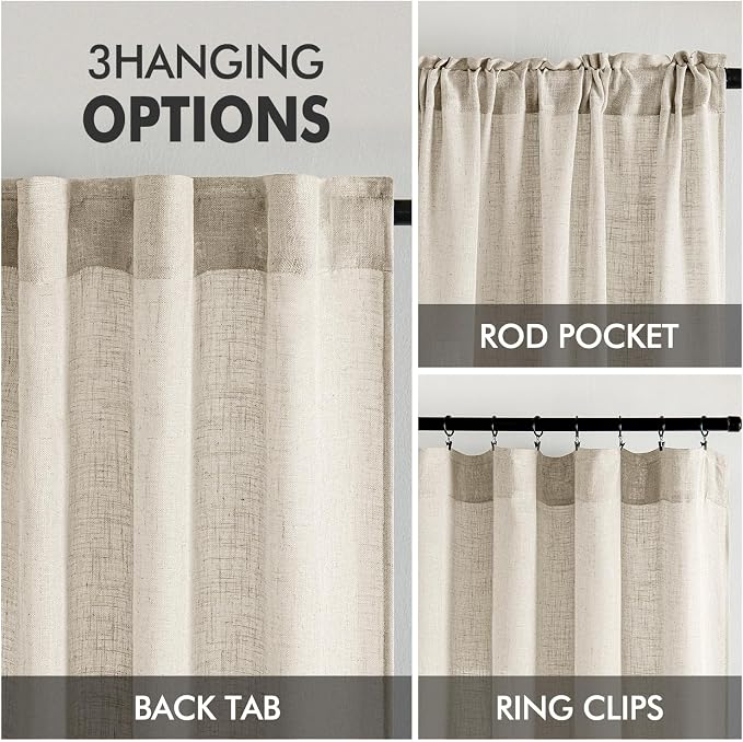 MIULEE Cream Linen Curtains 96 Inches Long 2 Panels - Image 3