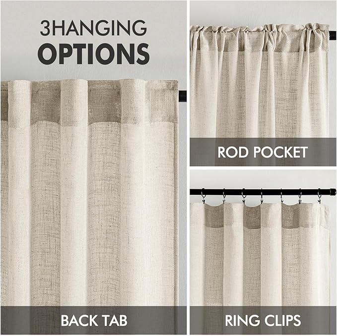 MIULEE Cream Linen Curtains 108 Inches Long 2 Panels - Image 3