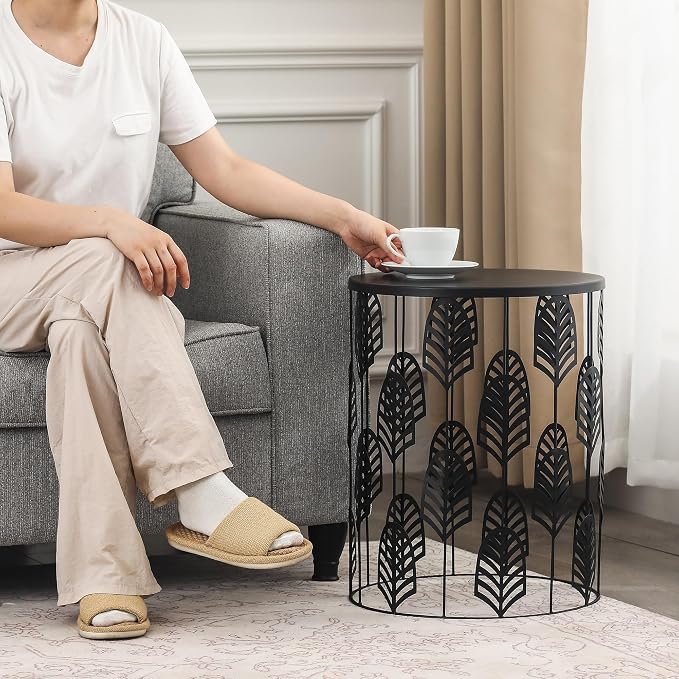 Homebeez Nesting End Tables Set of 2, Round Black Side Table - Image 2