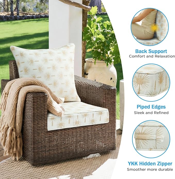 Outdoor Deep Seat & Back Cushion Set, 24 x 24 Inch Water Repellent and Fade - Image 5