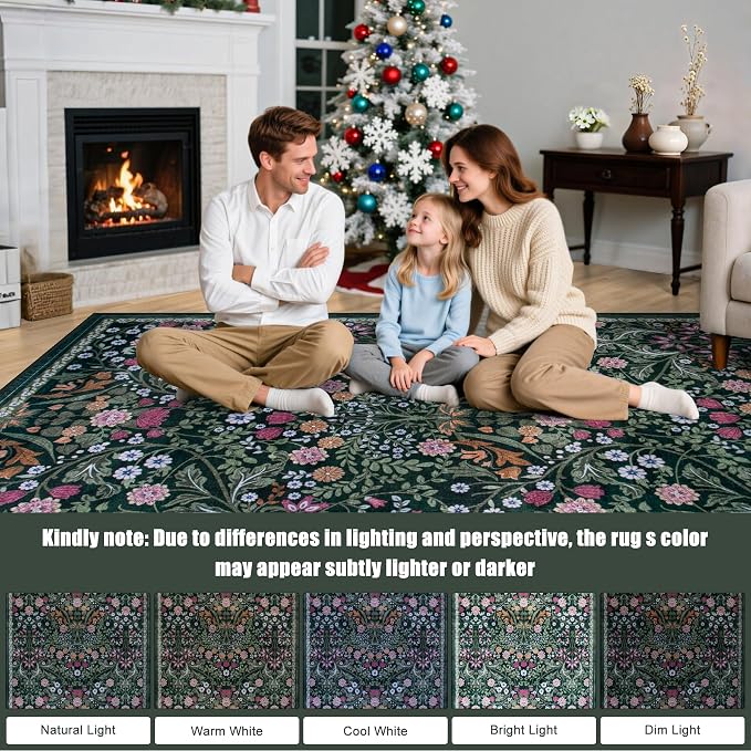 Round Area Rug for Living Room: 6 ft Floral Washable Circle Rug Soft Boho - Image 9
