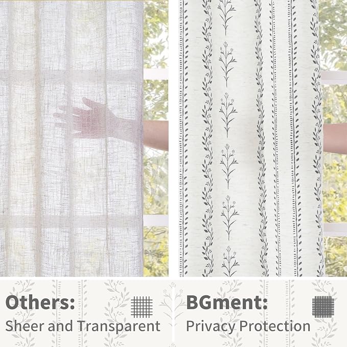 BGment Short Boho Curtains Leaf Floral Print Cottage Core Botanical Curtains - Image 5