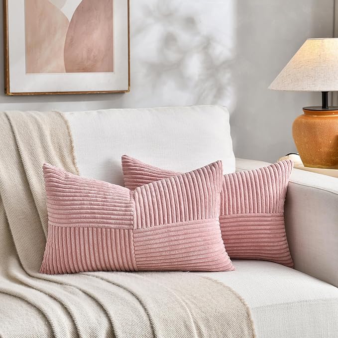 Fancy Homi 2 Packs Blush Pink Long Lumbar Decorative Throw Pillow Covers 16x24 - Image 5