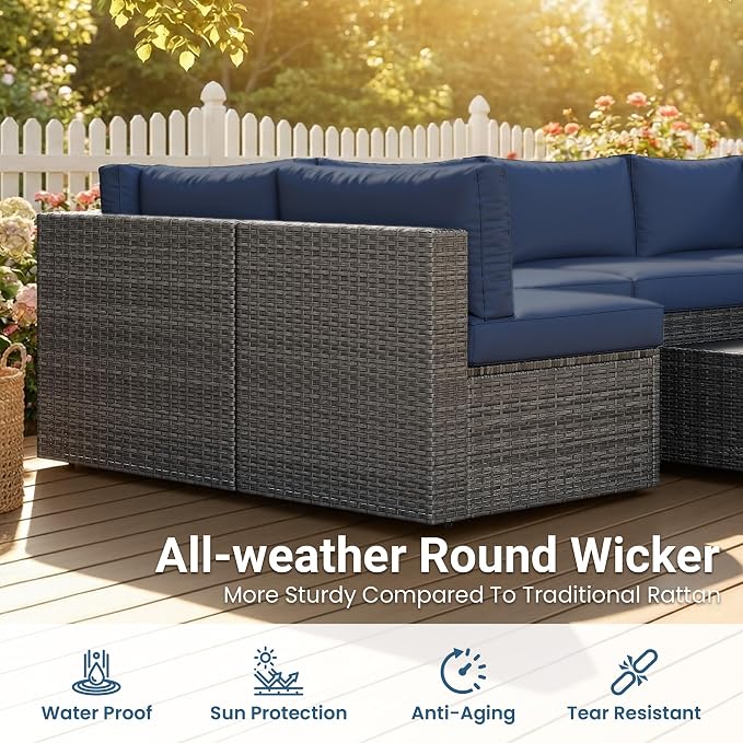 Wisteria Lane 7 Pieces Outdoor Patio Furniture Set, Wicker Outdoor Patio - Image 3