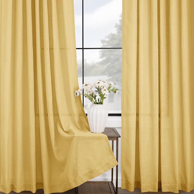 Gold Curtains for Living Room Back Tab Modern Farmhouse Semi Sheer Curtains 84 - Image 4