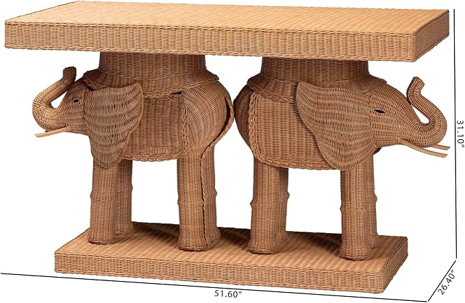Bali & pari Elissa Bohemian Honey Rattan Elephant Console Table - Image 3