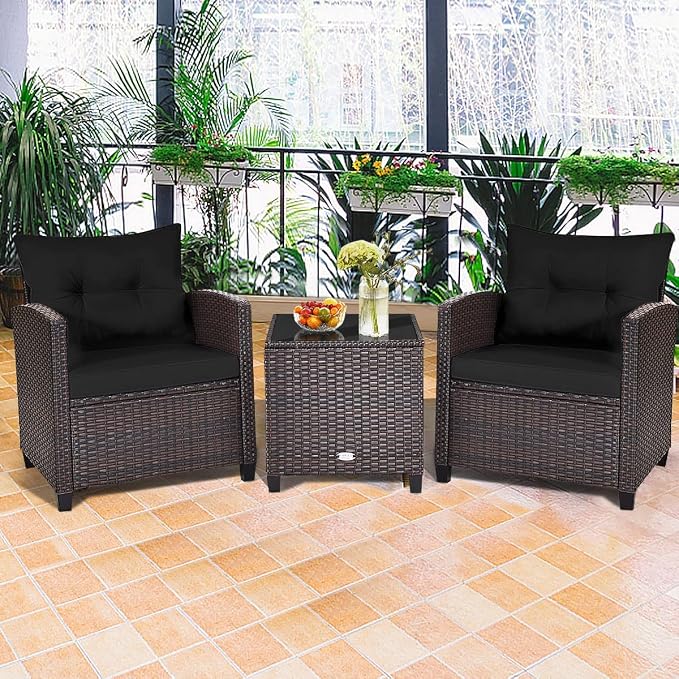 HAPPYGRILL 3 Pieces Patio Conversation Set, Outdoor Furniture Set PE Rattan - Image 2