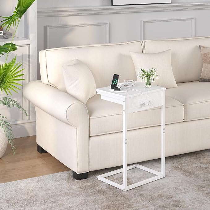 sthmec C Shaped End Table with Charging Station, 45° Tiltable Adjustable Flip - Image 6