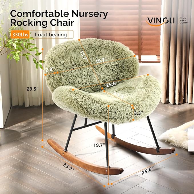 VINGLI 25.6" Extra Wide Criss Cross Nursery Rocking Chair, Cute Curved 115° - Image 2