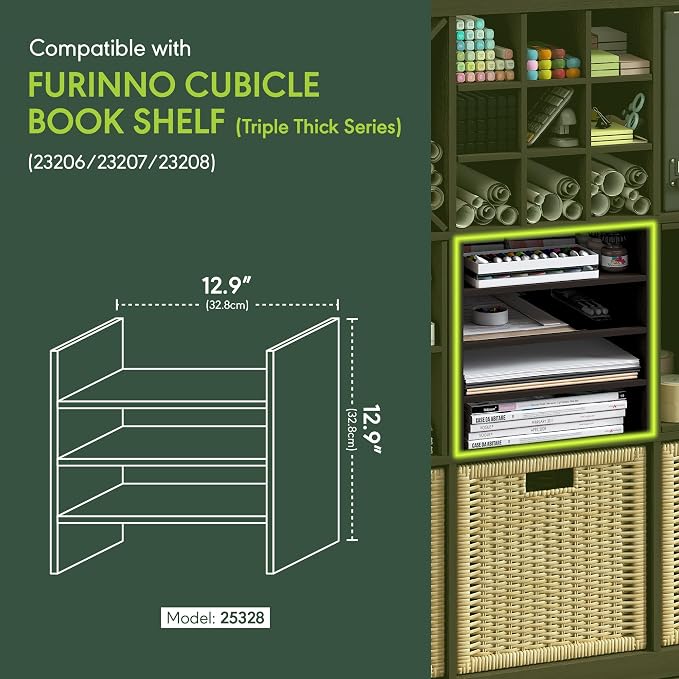 Furinno Cubicle Cube Insert, 3-Shelf Cube Organizer, 3-Tier Shelf Accessory - Image 3