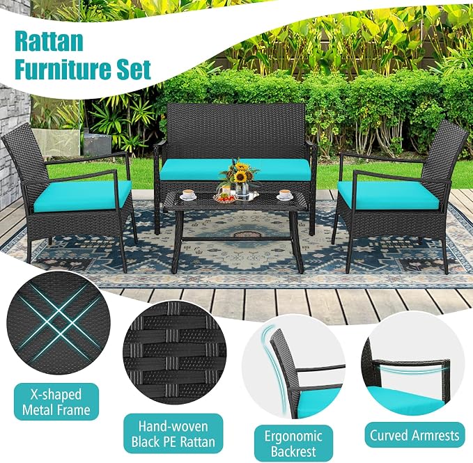 Tangkula 8 Pieces Rattan Conversation Set, Patio Sofa Couch Set - Image 4