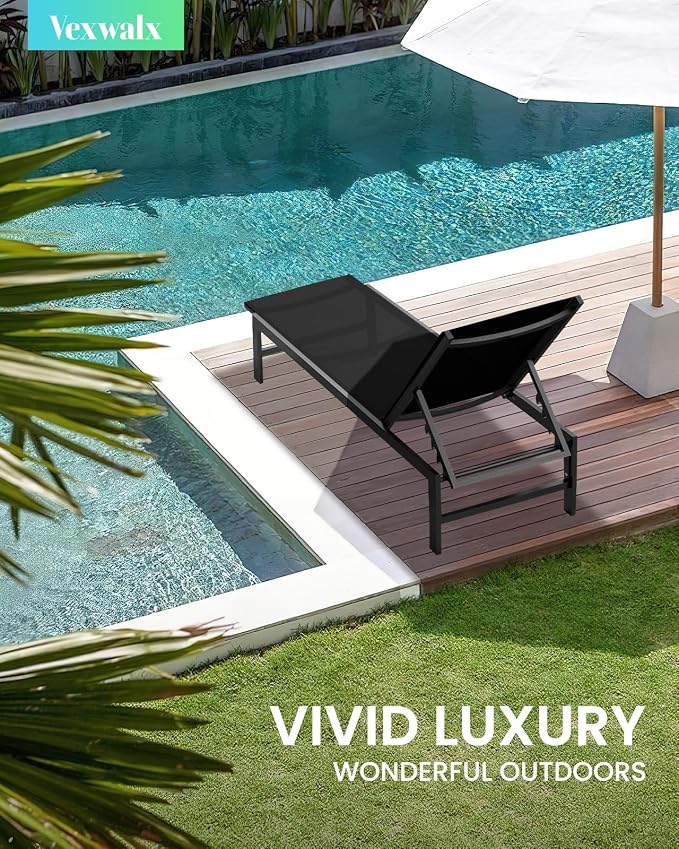 Vexwalx Outdoor Lounge Chairs Set of 2, Aluminum Patio Chaise Lounge Chairs - Image 2