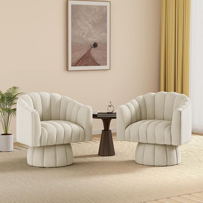 Dewhut Swivel Accent Chair Set of 2, 360° Swivel Barrel Chair by FocusOnQualityFurniture