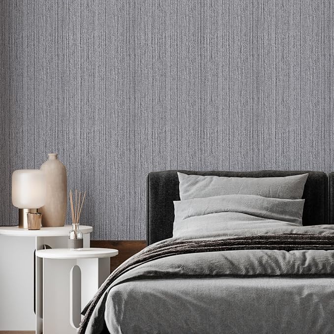 Grey Grasscloth Peel and Stick Wallpaper Faux Linen Textured Self Adhesive - Image 6