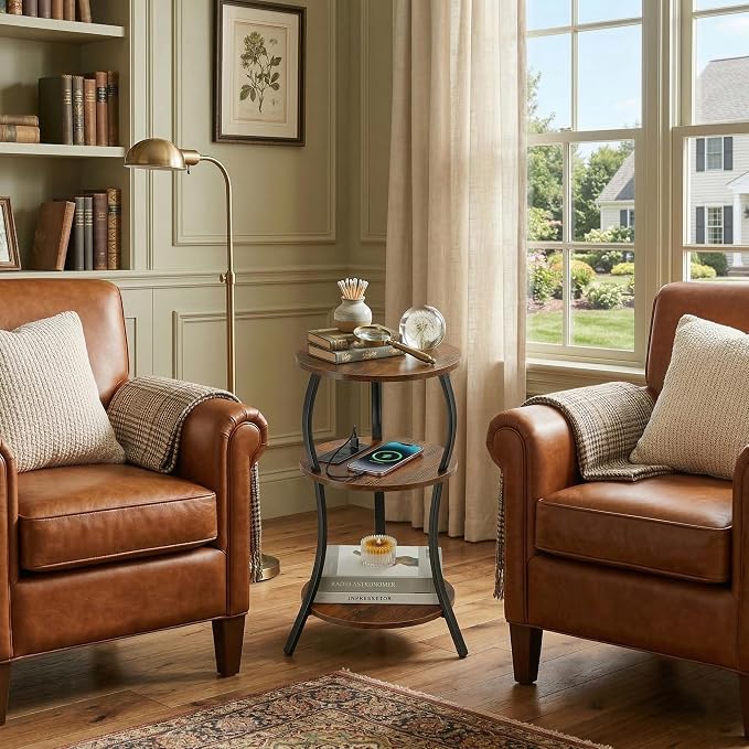 Small Round Side Table with Charging Station, 3-Tier Waist Circular End Table - Image 5