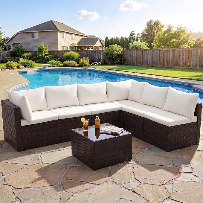 Sweetcrispy 7-Piece Outdoor Patio Sectional Sofa, Modular PE Wicker Outdoor by Sweetcrispy