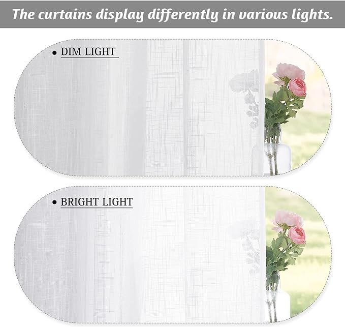 RYB HOME Bathroom Curtains Over Sink 36 inches Length, Linen Blend Semi Sheer - Image 3