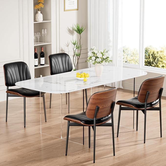 REONEY Dining Chairs Set of 6, Mid-Century Modern Upholstered PU Leather Chairs - Image 8