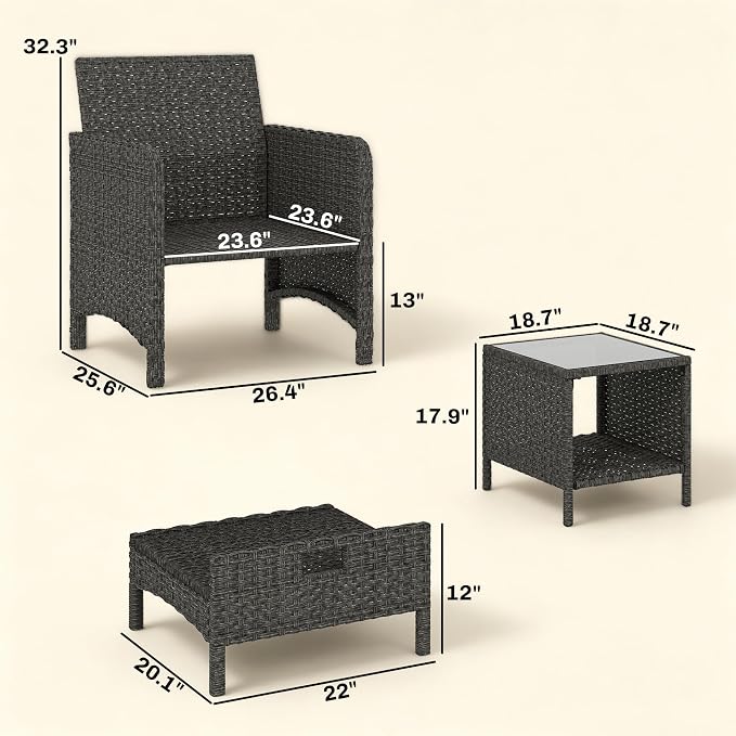 Outsunny 5 Piece Patio Furniture Set, Wicker Balcony Furniture - Image 7