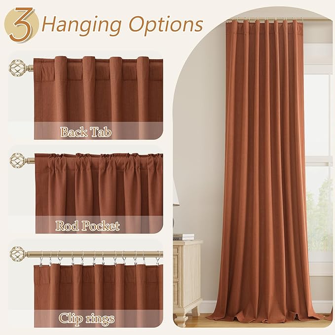 Guken Terracotta 100% Blackout Curtains 84 Inch Length 2 Panels Set Fall - Image 6