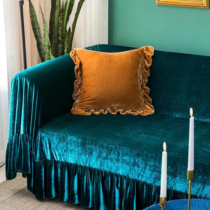 GLORY SEASON Velvet Sofa Cover Soft Decorative Luxurious Solid Exquisite Ruffle - Image 8
