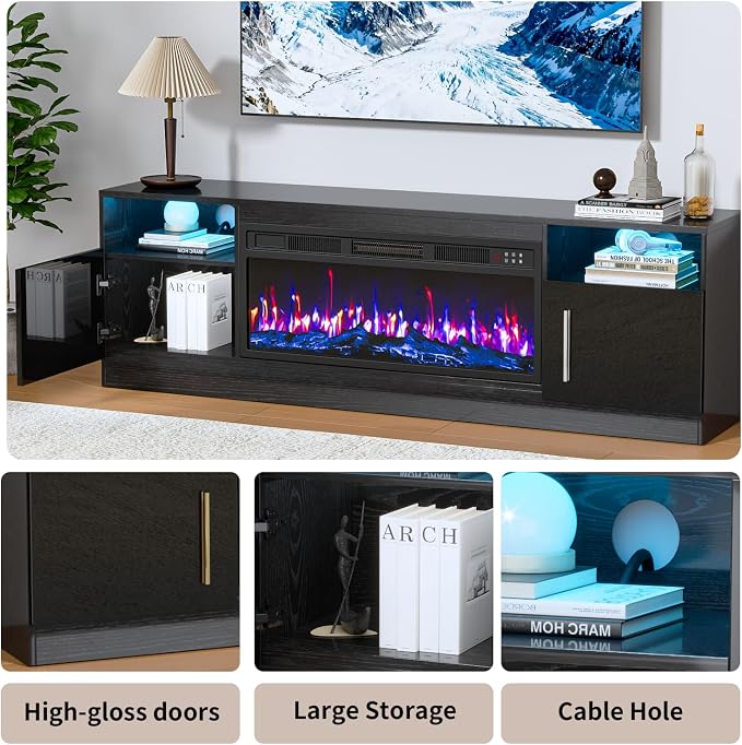 PRETZI Fireplace TV Stand with 36" Fireplace Up to 80" TVs, Remote Control - Image 6