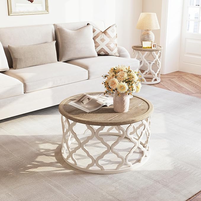 Farmhouse Coffee Table, French Country Round Coffee Table - Image 6