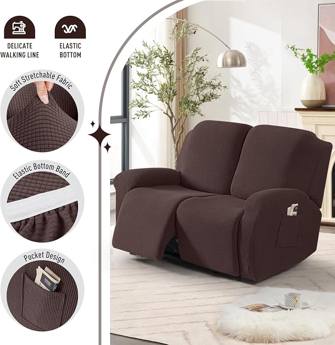 TAOCOCO Recliner Loveseat Slipcover, 6 Pieces Dual Recliner Sofa Covers - Image 3