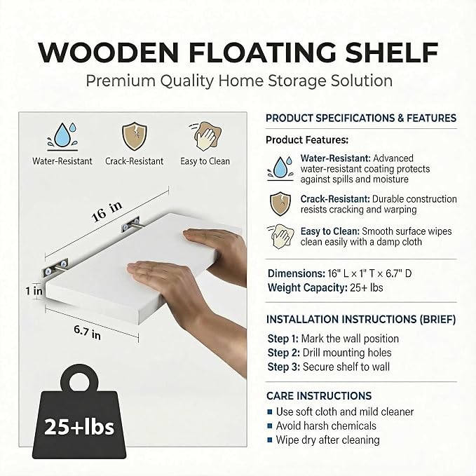 SAUMONIERES Floating Shelves Wall Shelf Solid Wood - Image 3