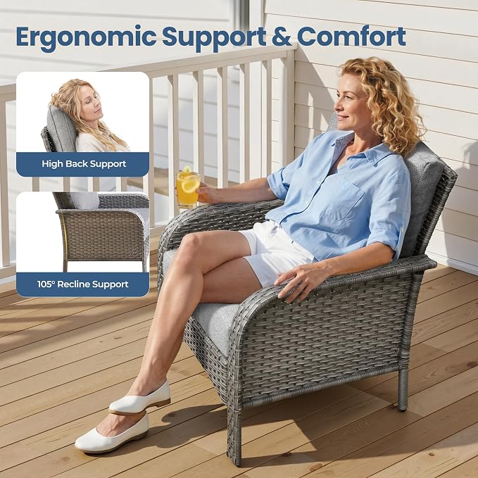 Wicker Patio Furniture Set High Back Loveseat Sofa Couch Armchair Coffee Table - Image 3