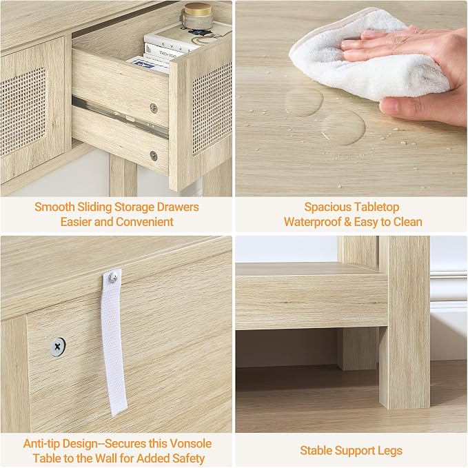 ELYKEN Rattan 51.2" Console Table - Image 6