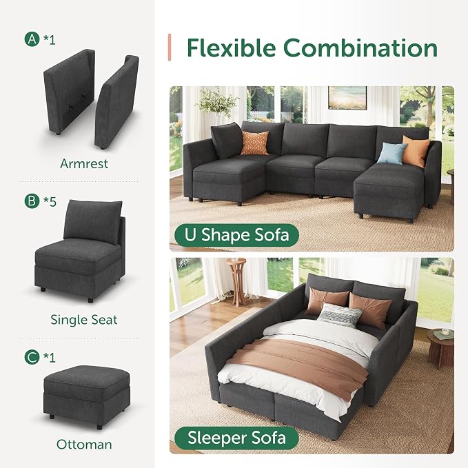 HONBAY Modular Sectional Sofa L Shaped Sectional Couch - Image 4