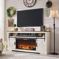 OKD Fireplace TV Stand for 80 Inch TV, Rustic Media Console w/Sliding Barn Door by OKD
