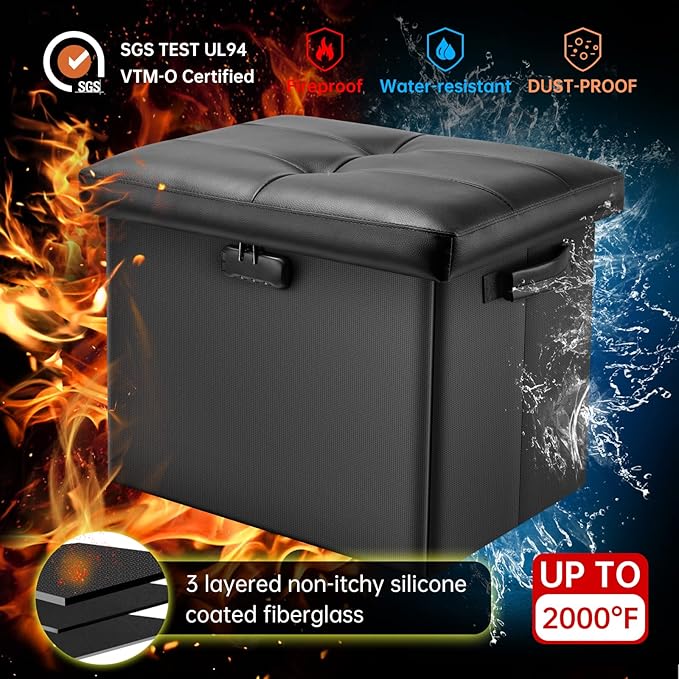DocSafe Storage Ottoman with Lock, Fireproof Folding Ottoman Foot Rest Stool - Image 5