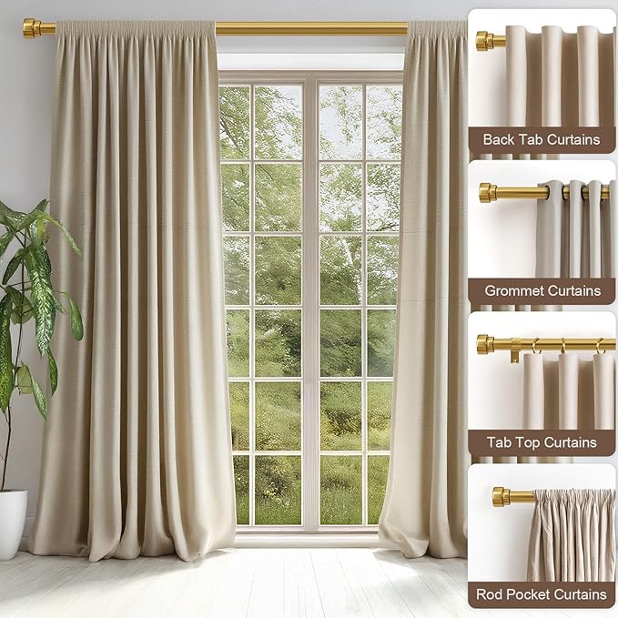 Lootkell Gold Curtain Rods for Windows 66 to 120 Adjustable Modern Curtain Rod - Image 3