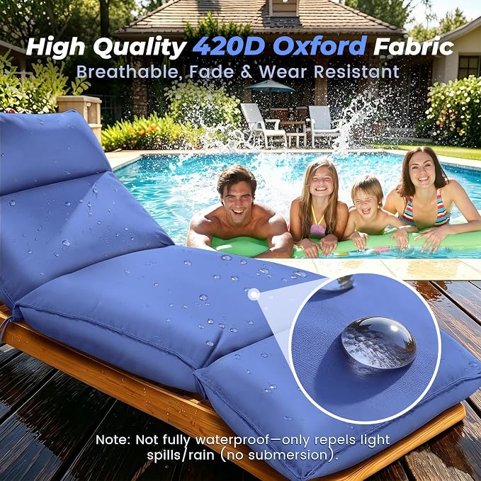 Outdoor Chaise Lounge Chair Cushion, Waterproof Non-Slip Patio Chaise Lounge - Image 4