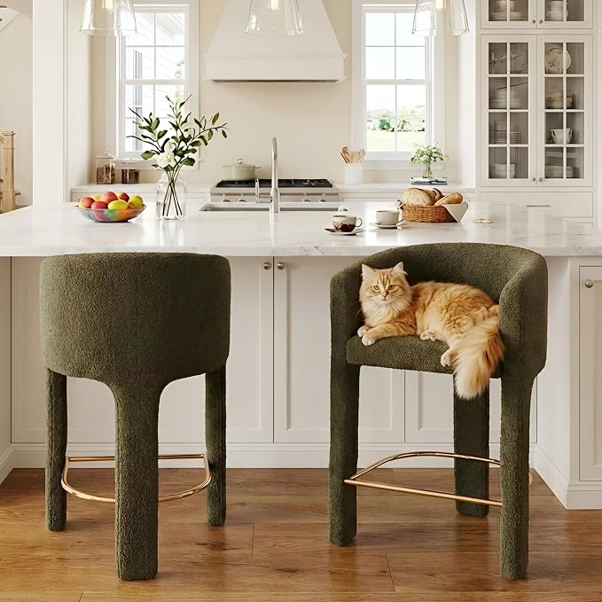 Modern Counter Height Bar Stools Set of 2, 26”H Barrel Counter Stools - Image 7