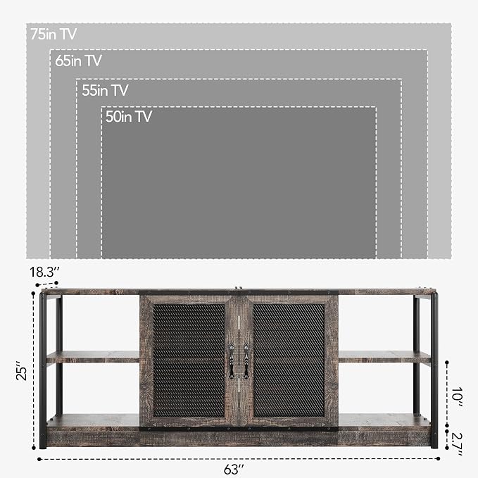GarveeHome TV Stand for 65+ Inch TV, Rustic Entertainment Center TV Media - Image 2