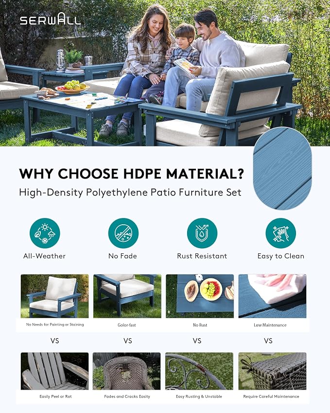 SERWALL HDPE Patio Furniture Set, 7-piece Outdoor Sectional Sofa Set, All - Image 4