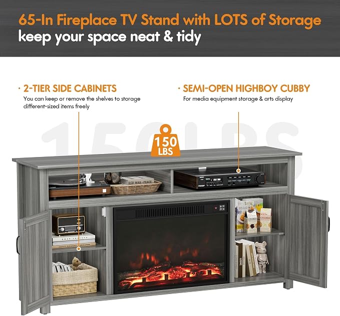 YESHOMY Fireplace TV Stand for Television up to 65+ Inch - Image 3