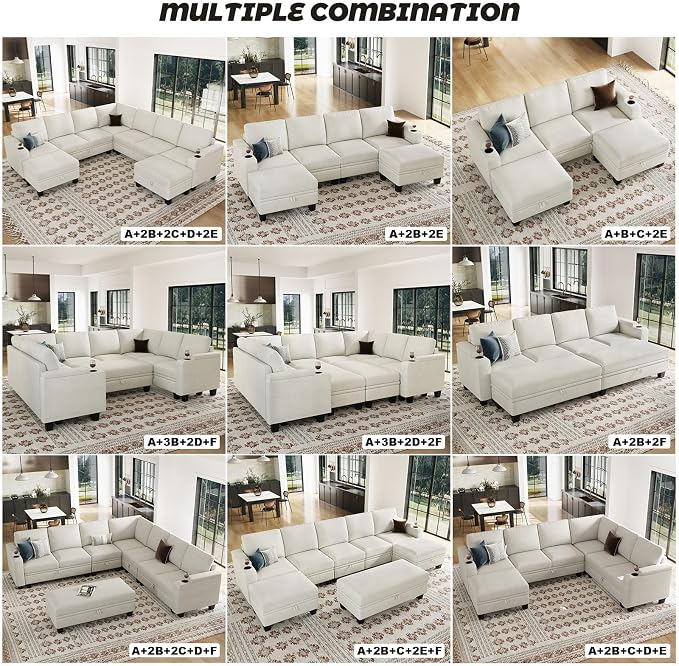 Belffin Chenille Corner Seat for Modular Couch. Sectional Sofa Module. Beige. - Image 6