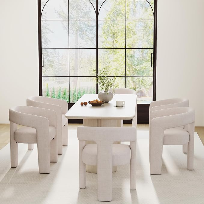RIVOVA Modern Barrel Dining Chairs Set of 2, Linen Upholstered Accent Side Chair - Image 3