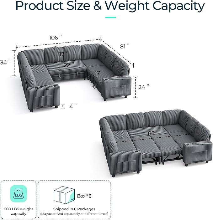 LINSY HOME Sectional Sleeper Sofa - Image 2