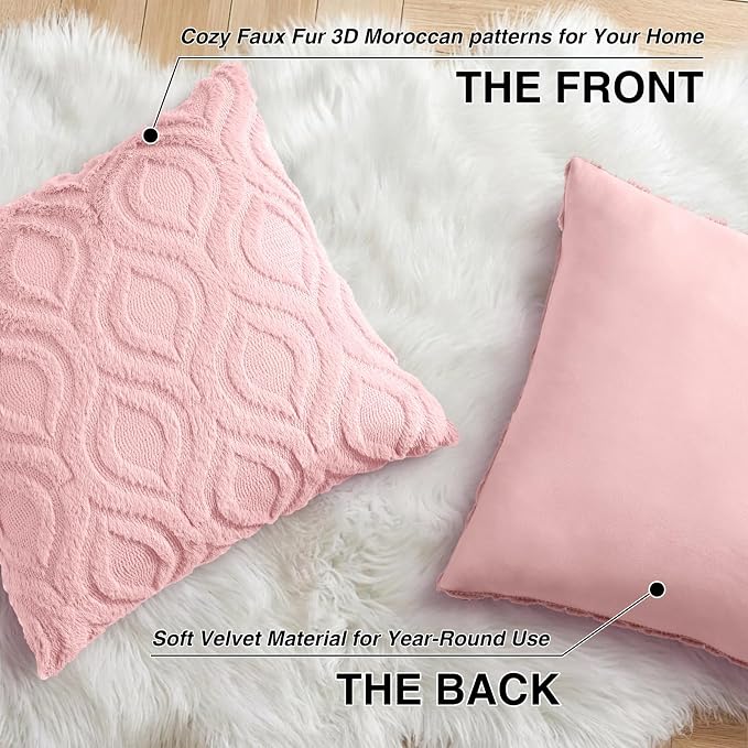 decorUhome Throw Pillow Covers 26x26 Inch Set of 2, Soft Plush Faux Wool Pink - Image 8