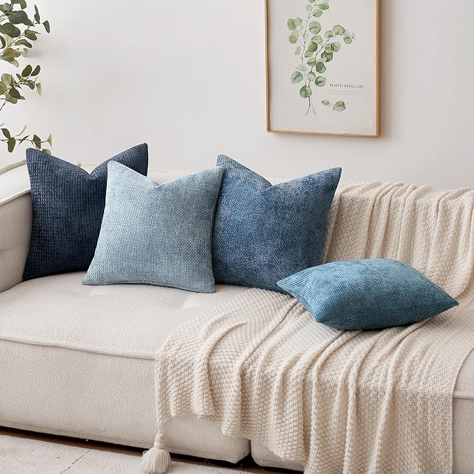MIULEE Pack of 2 Euro Sham Pillow Covers 24x24 Inch Coastal Smoke Blue Modern - Image 4